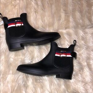 Black Henry Ferrera Ankle Boots with Striped Accent